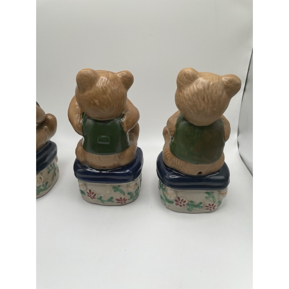Vintage Musical Christmas Porcelain Teddy Bears Figurines w/ Musical Instruments - Picture 13 of 13